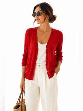 J Crew Alpaca Merino Cardigan Quiet Luxury Red Sweater